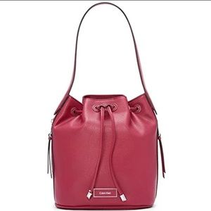 🆕Calvin Klein Leah Bucket Bag in Port - Vegan Leather